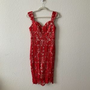 Akira Red Sheath Lace Cocktail Dress